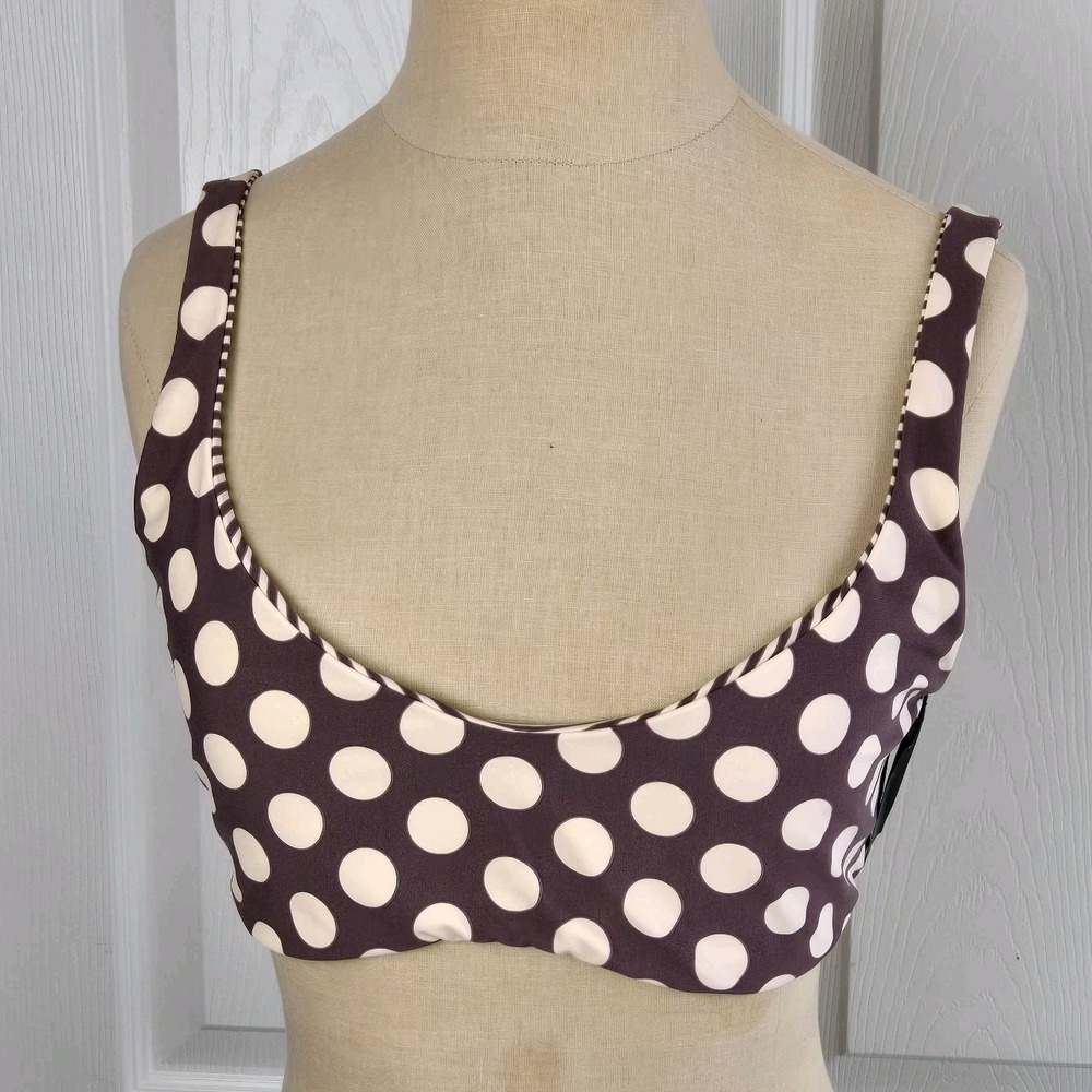 Kikirio Reversible Dots Stripes Bikini Top Size XL Swimsuit Resort Wear NWOT